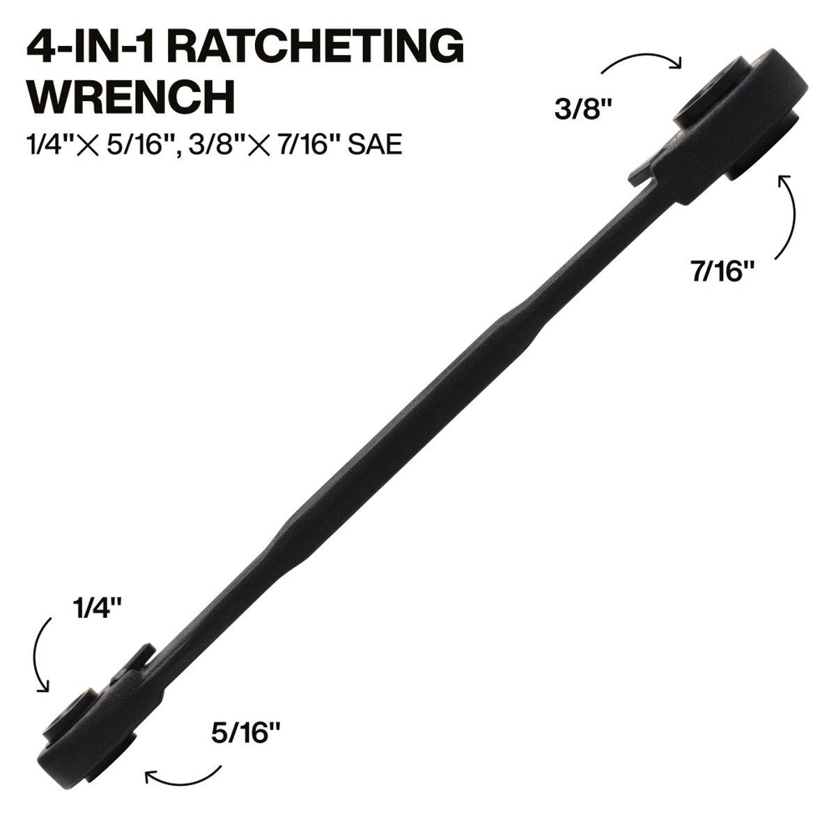 Klein Tools 68214 4-in-1 Ratcheting Box Wrench, Closed Box Ends, 1/4, 5/16, 3/8, 7/16 SAE, 6.5 in. Length (1 Pack) - 2