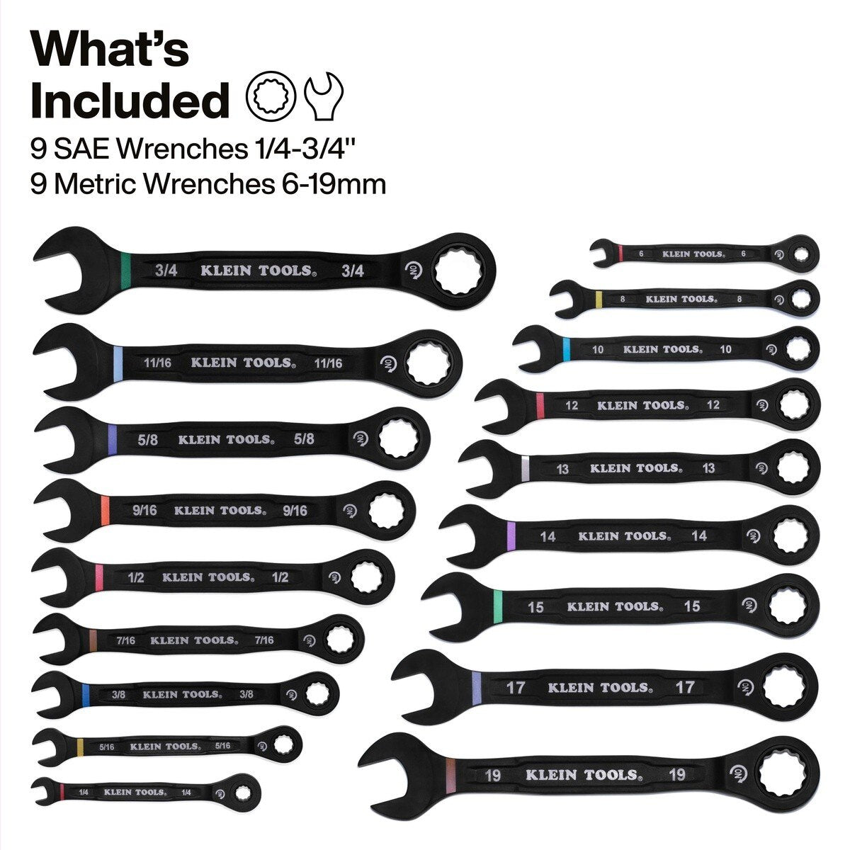 Klein Tools 69418CG 9.25" 90-Tooth Ratcheting Combination Wrench Set SAE and Metric with MODbox Cases (18 Piece Set) - 2