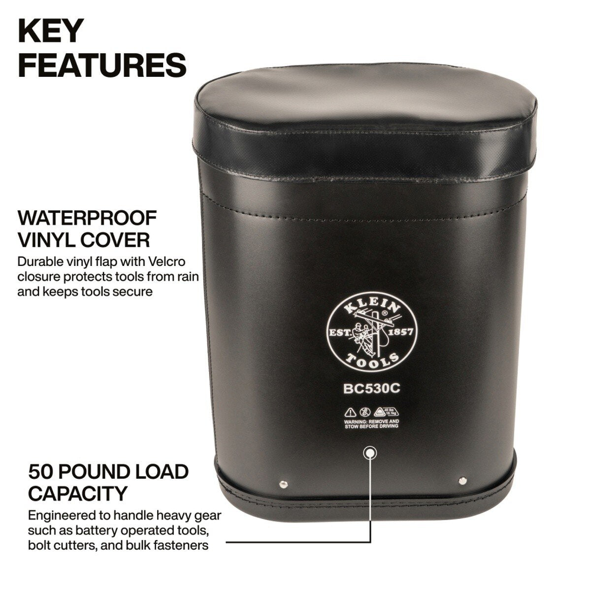 Klein Tools BC530C 20-Inch Deep Oval Bucket for Bucket Work Center Rail System with Vinyl Cover - 2