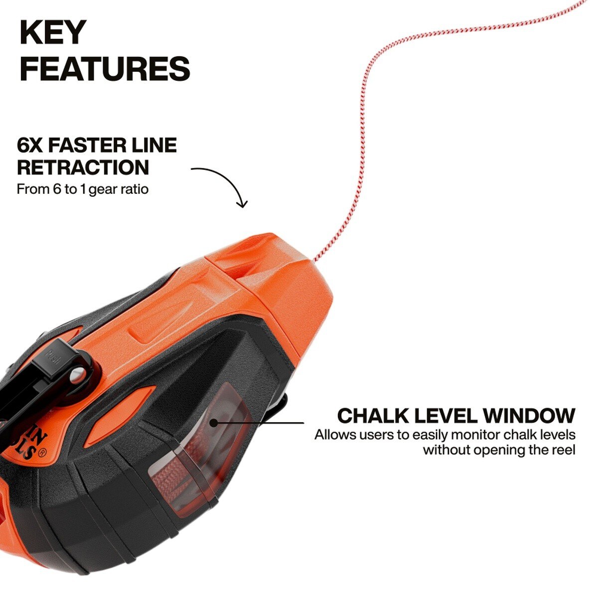 Klein Tools CHLK100S 100-Foot Smooth Retractable Chalk Reel with Blue Chalk Refill (4 oz) - 3