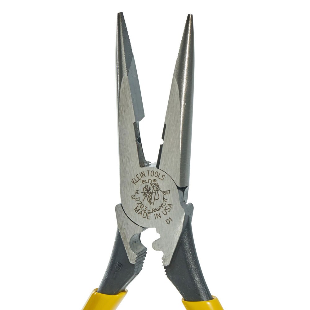 Klein Tools D203-8NCR Pliers, Long Nose Side Cutters, Strip/Crimp 8" - 3