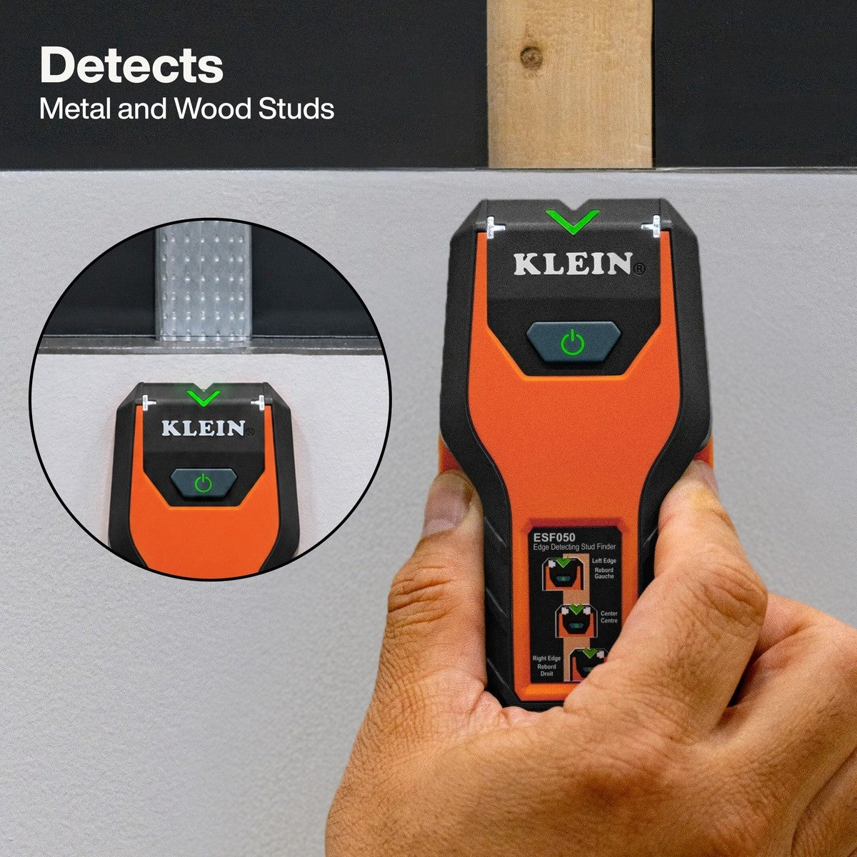 Klein Tools ESF050 0.75" Scan Depth Edge-to-Edge Stud Finder for Wood and Metal Stud Detection - 4