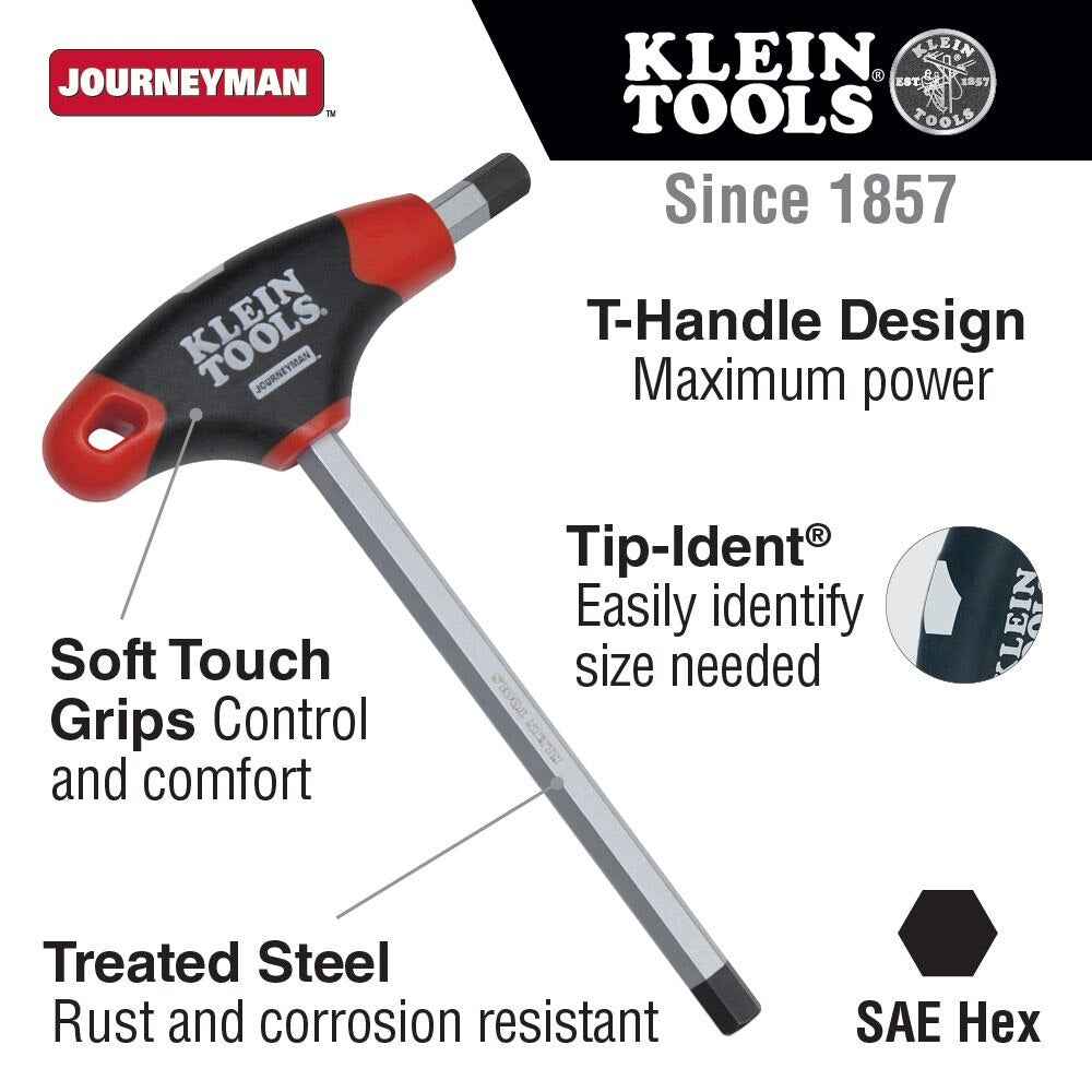 Klein Tools JTH4E12 7/32" Hex Key, Journeyman T-Handle, 4" - 2