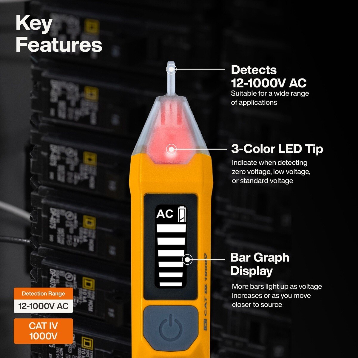 Klein Tools NCVT7 Non Contact Voltage Tester with Signal Strength 12 to 1000V AC (2 AAA Batteries) - 2