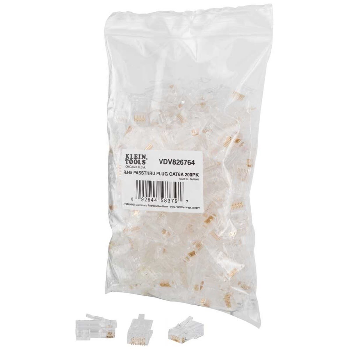 Klein VDV826-764 Pass-Thru Modular RJ45 CAT6A UTP Data Plugs (200 Pack)