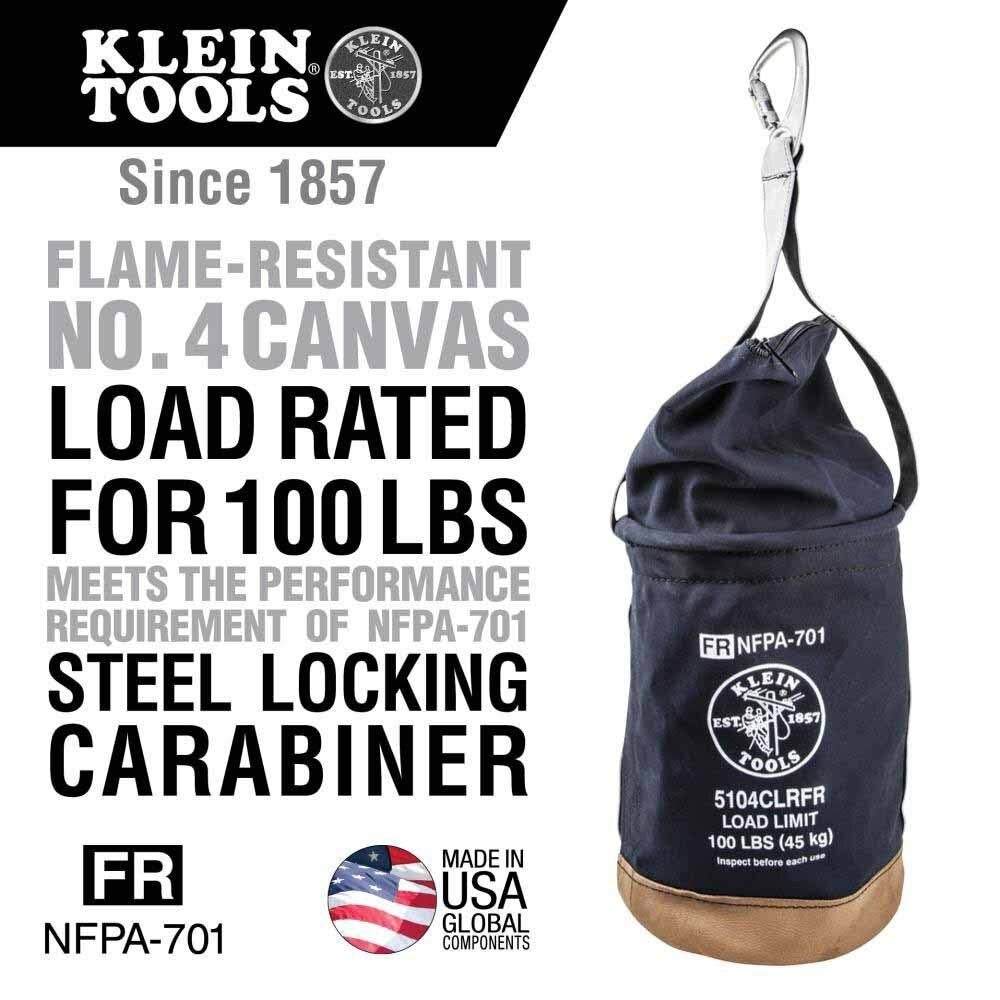 Klein Tools 5104CLRFR Flame-Resistant Top-Closing Canvas Bucket for Overhead Lifting 12 in Diameter 17 in Height - 2