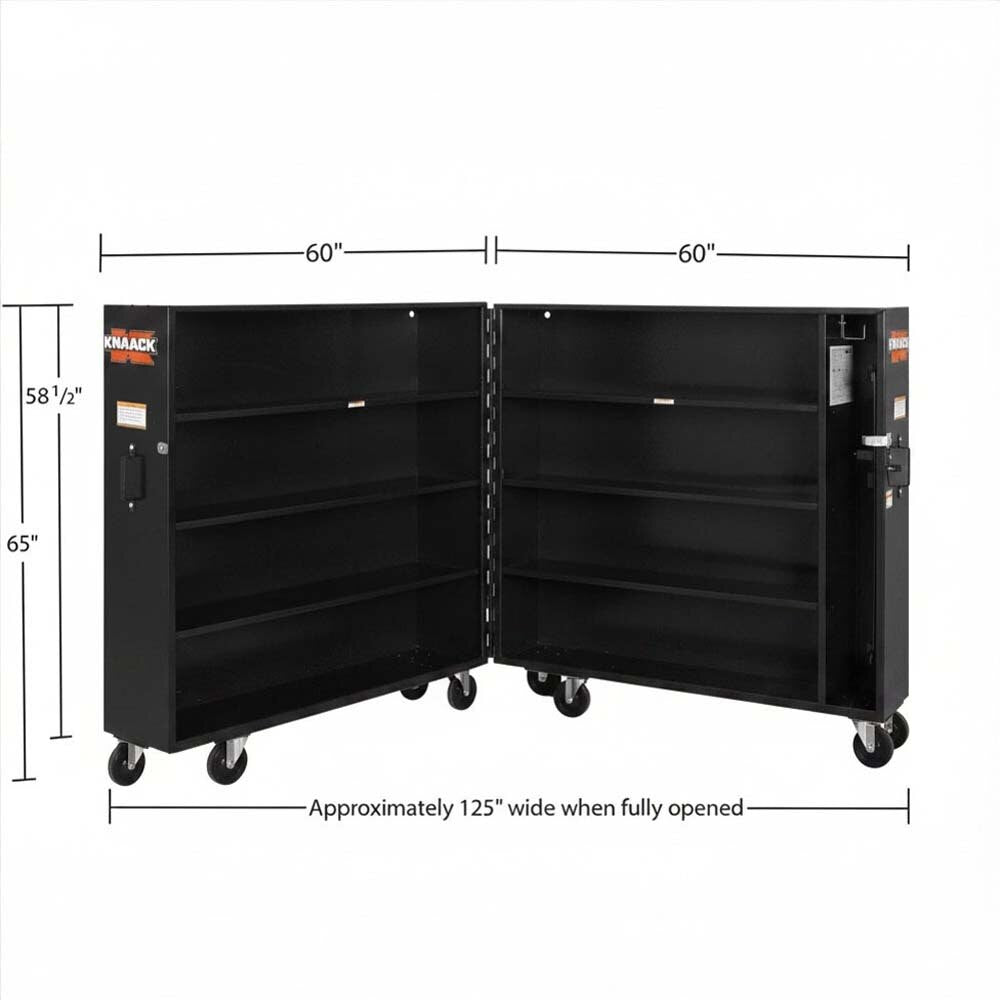 Knaack 100-KL-50NR 60" x 30" x 65", 60.9 cu ft Model 100 Jobmaster Folding Rolling Tool Cabinet with Padlock and Casters - Black - 2
