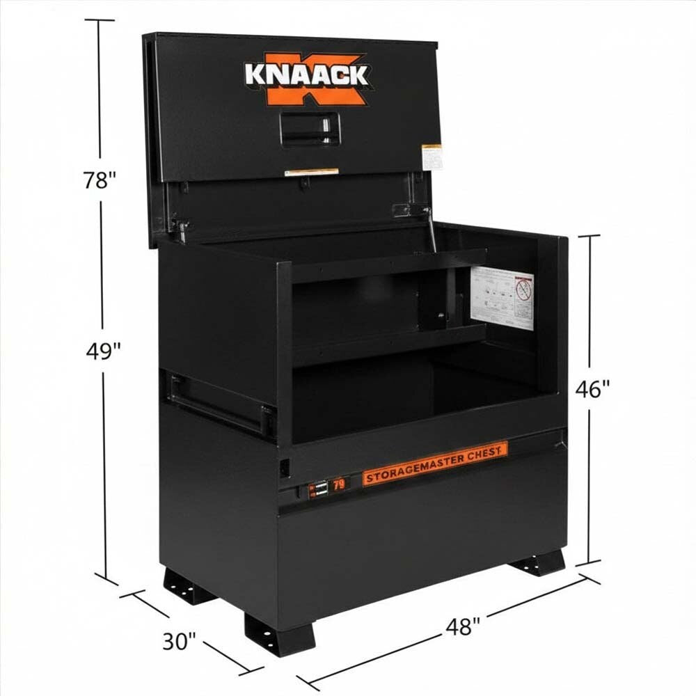 Knaack 79-KL-50NR 48" x 30" x 49" Model 79 Jobmaster Steel Piano Jobsite Storage Box with Watchman IV Lock System (Includes 2 Padlocks) - Black - 2
