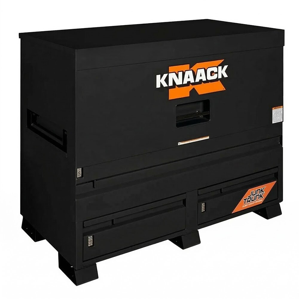 Knaack 89-D-KL-50NR 60" x 30" x 49" Piano Box Jobsite Tool Chest with JunkTrunk Quick Access Drawer and Watchman IV 3 Point Lock Jet Black Powder Coat