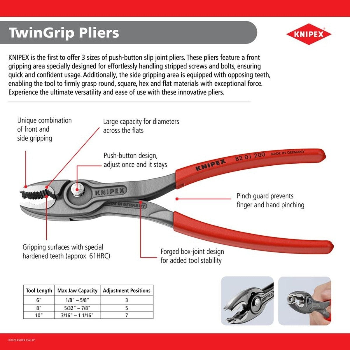 Knipex 82 01 200 8" TwinGrip Serrated Pliers with Front and Side Gripping - 2