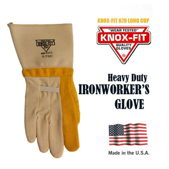 Knox Glove 679S Palm, White Back, Bright Gold Nap Turtle Neck Safety Cuff, Small - 2