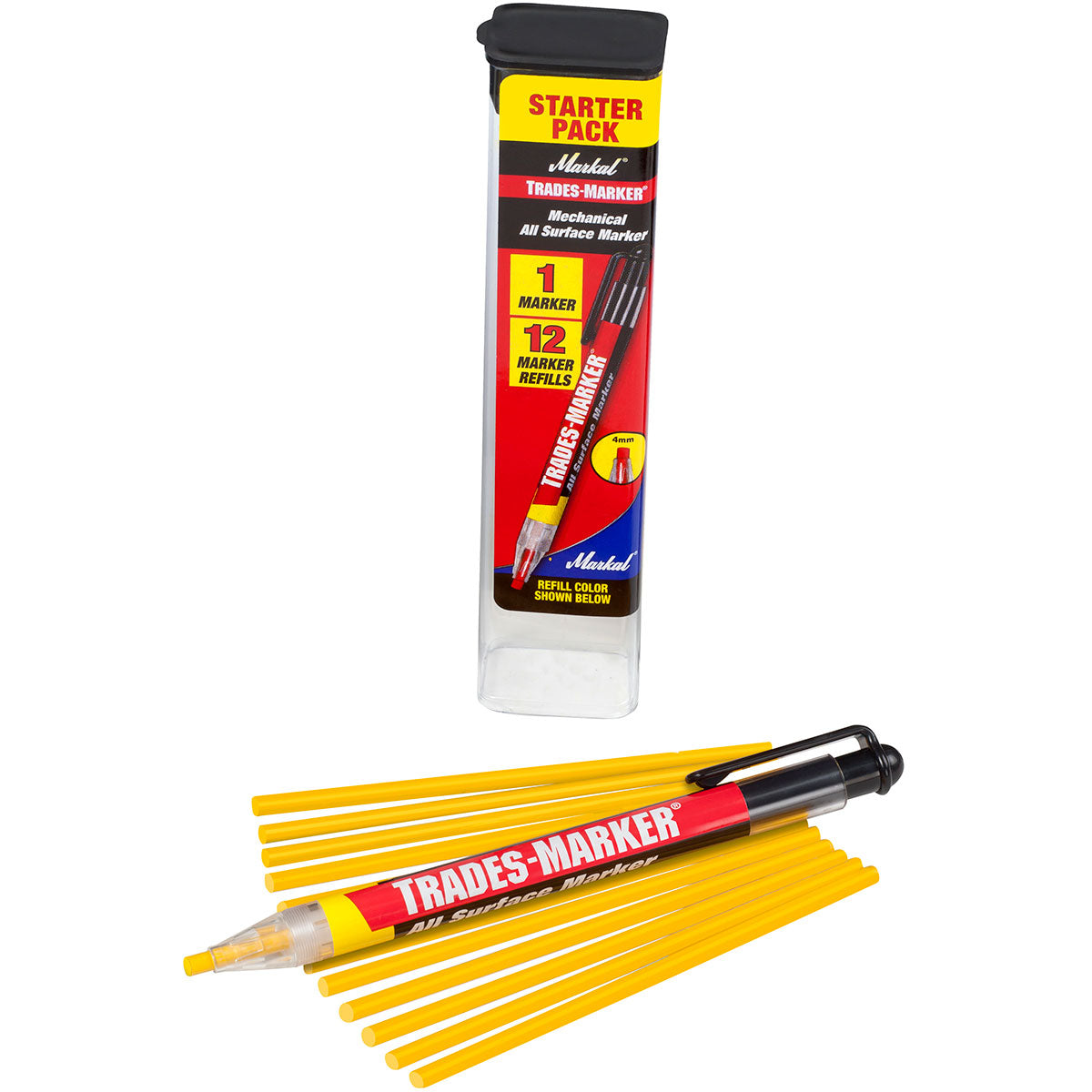 Markal 96131 Trades-Marker, 1 Holder/12 Refills, Yellow, 6 Pack