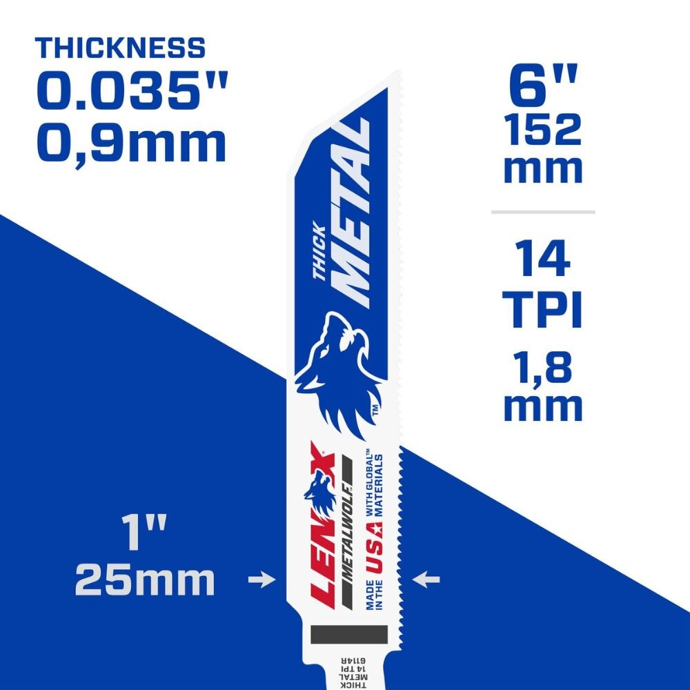 Lenox 201726114R METALWOLF 6 in. 14 TPI WAVE EDGE Reciprocating Saw Blade (5 PK) - 6