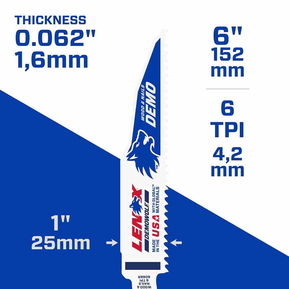Lenox 205126066R 6" 6 TPI DEMOWOLF Reciprocating Saw Blade 2PK - 6