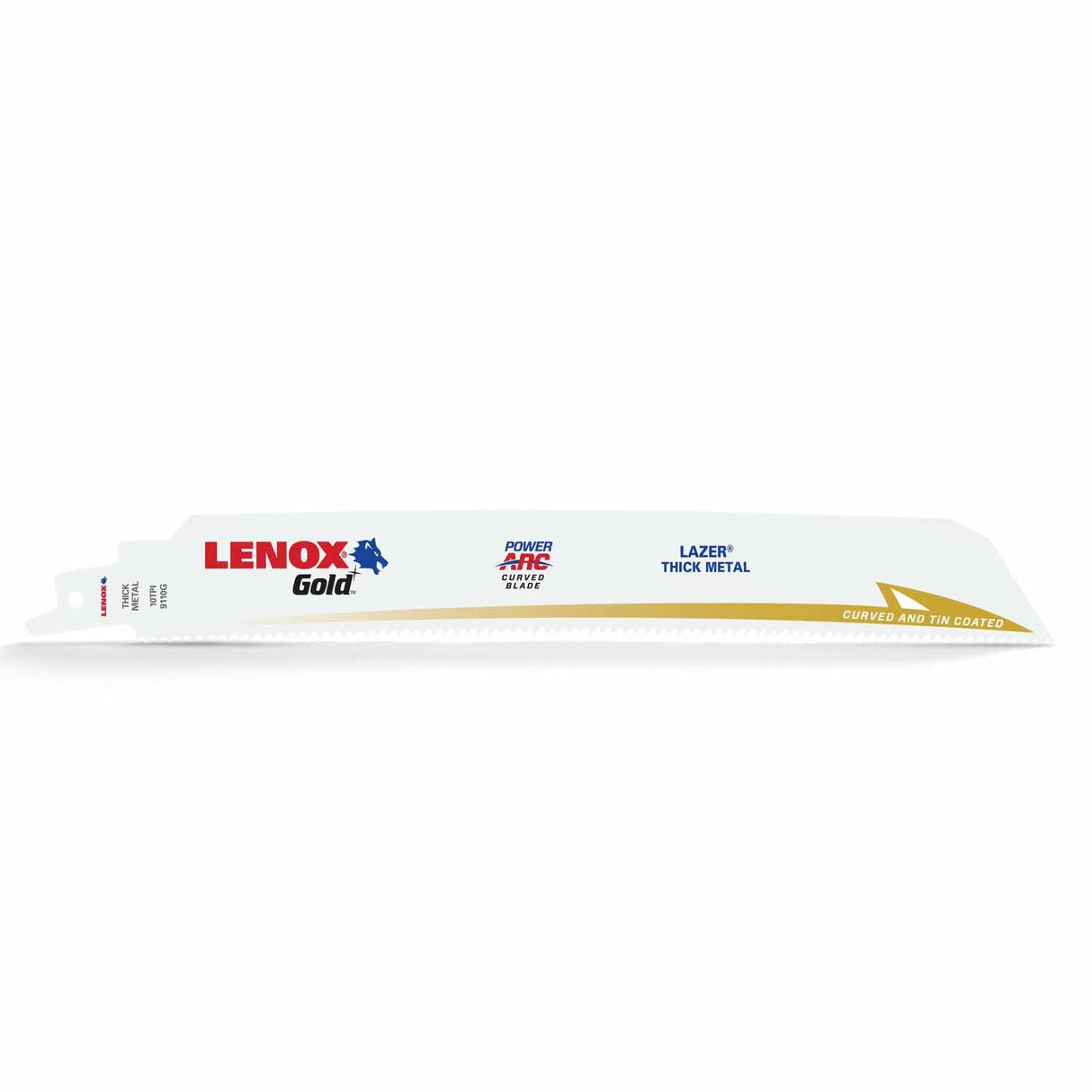 Lenox 210979110GR Gold Power Arc 9" L x 10 TPI Bi-Metal Metal Cutting Reciprocating Saw Blade (5PK) Titanium Nitride Coating