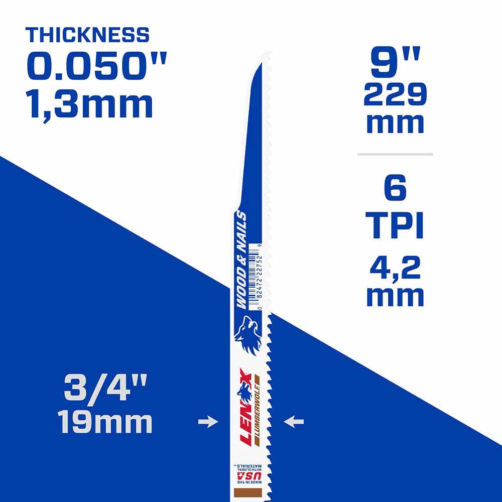 Lenox 22752OSB956R 9" 6 TPI LUMBERWOLF Reciprocating Saw Blade - 3