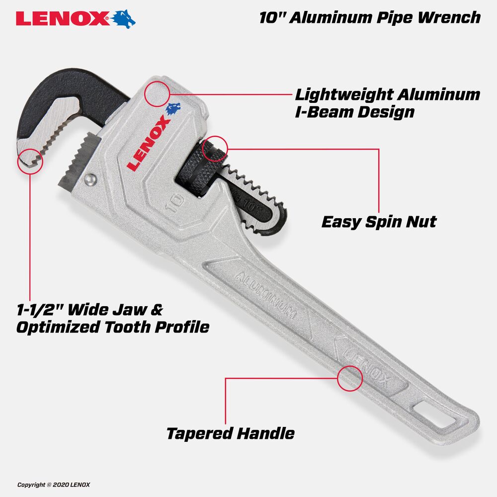 Lenox LXHT90610 10" Aluminum Pipe Wrench - 2