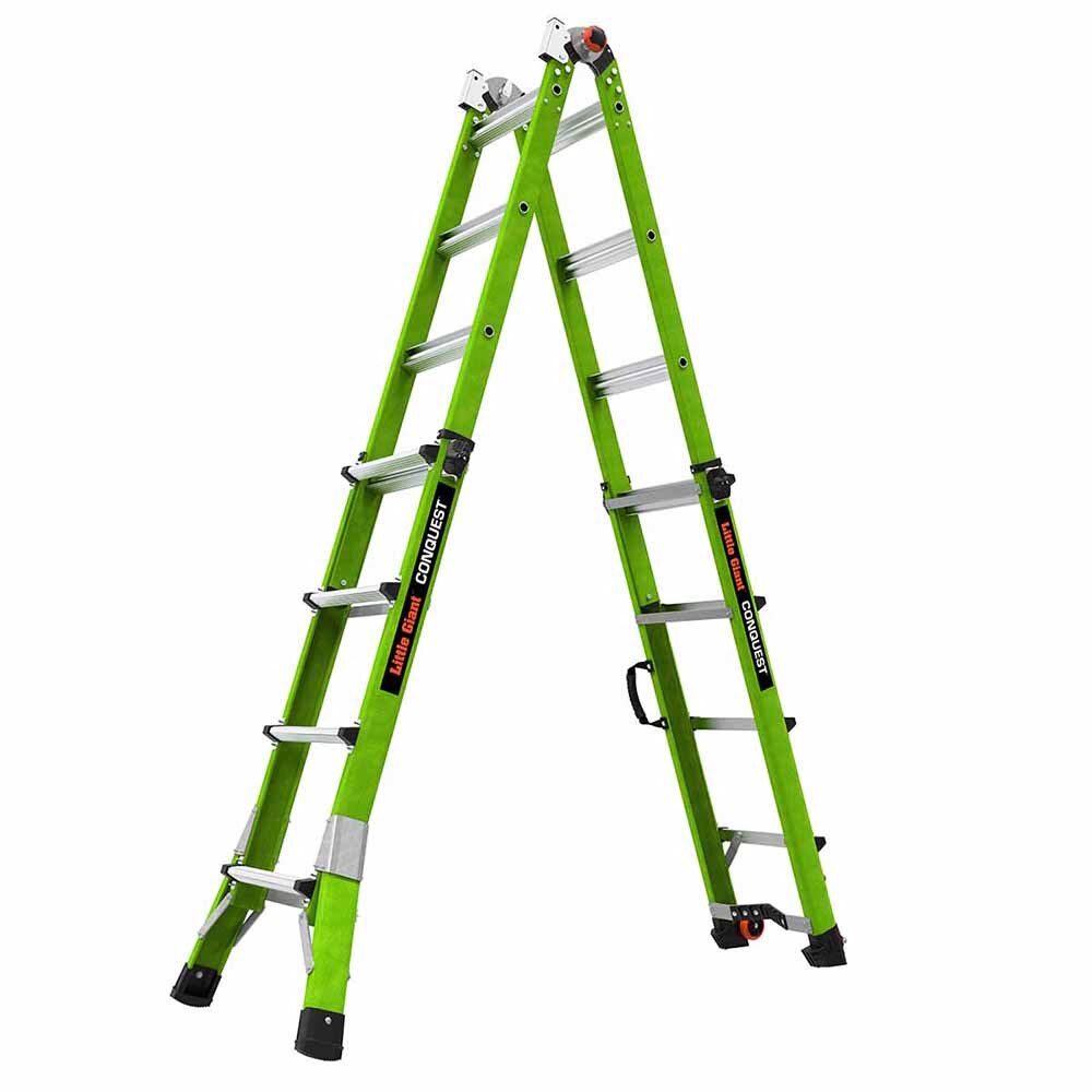 Little Giant 17117-001 CONQUEST 2.0, Model 17 - ANSI Type 1A - 300 lb Rated - Fiberglass Articulated Extendable Ladder with GLIDE Wheels - 3