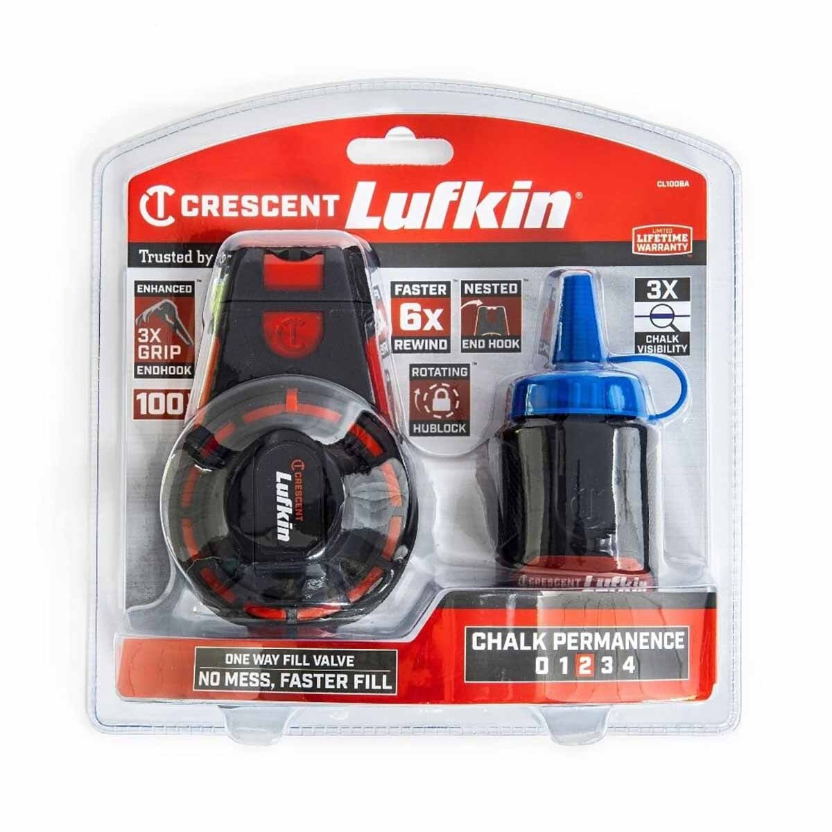 Crescent Lufkin CL100BA 100' Contractor Chalk & Reel with HardMark Blue Chalk - 3