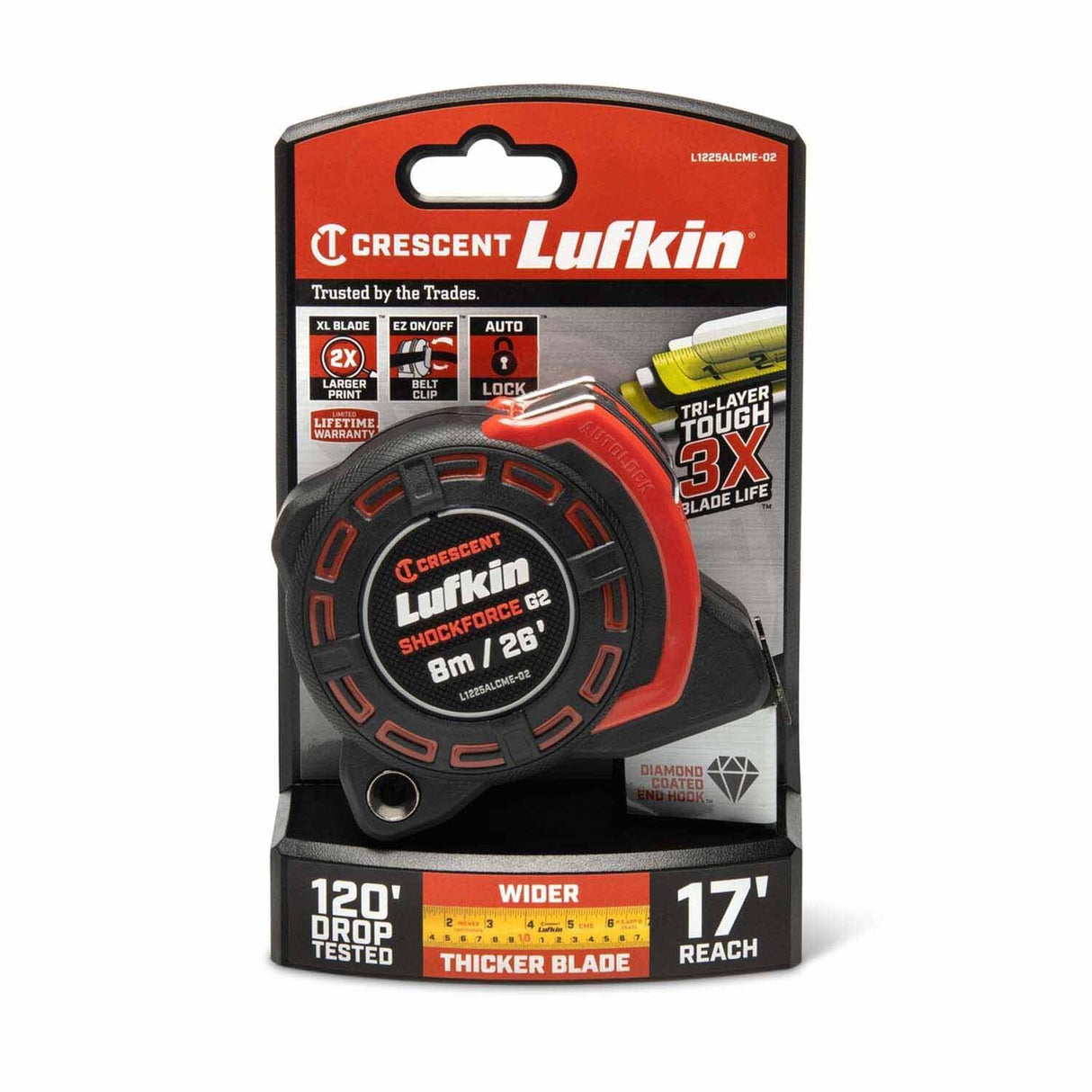 Lufkin L1225ALCME-02 1-1/4" x 8m/26' Shockforce G2 Auto-Lock Tape Measure - 6