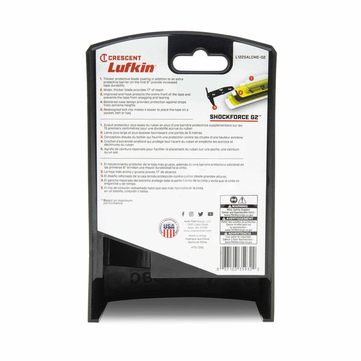 Lufkin L1225ALCME-02 1-1/4" x 8m/26' Shockforce G2 Auto-Lock Tape Measure - 7