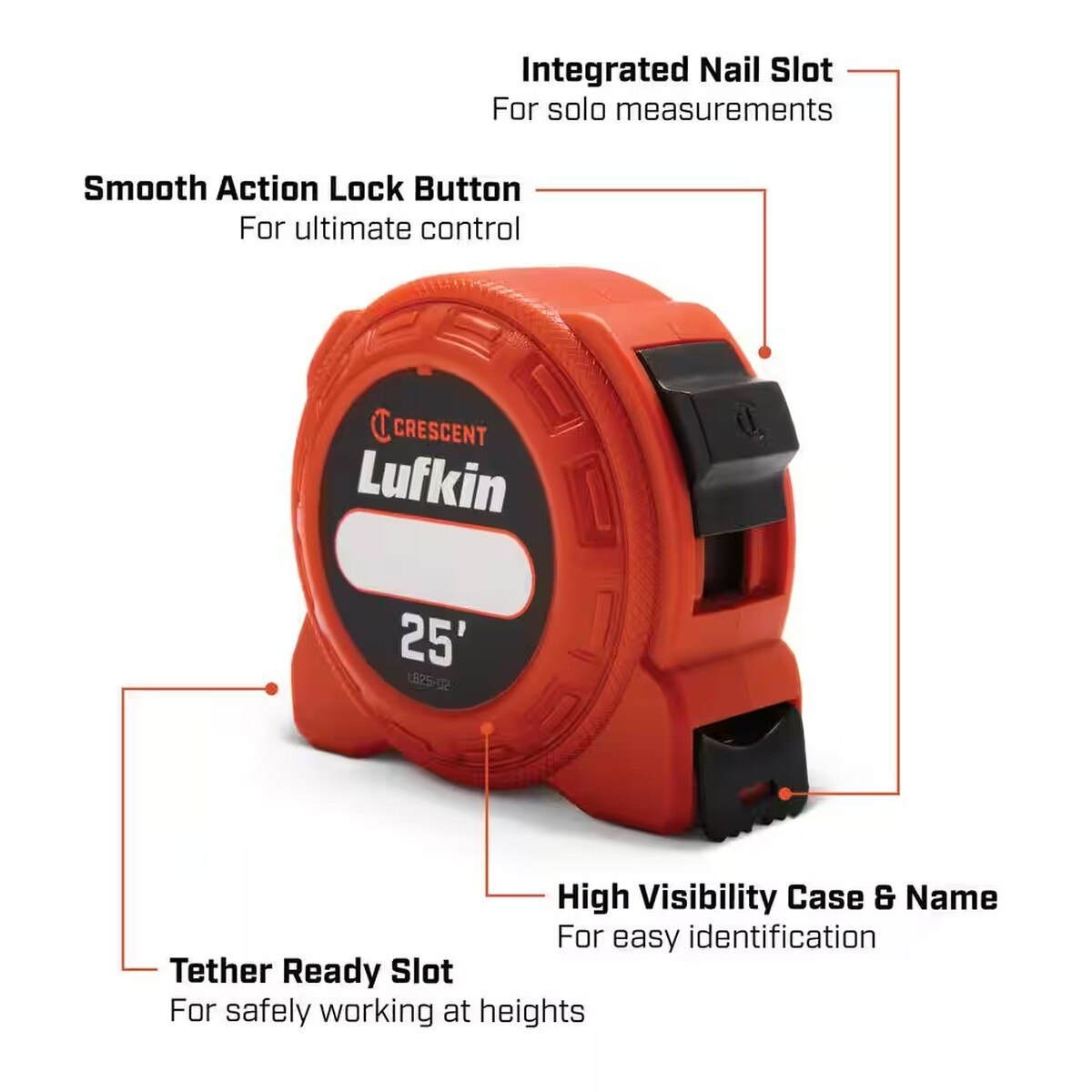 Lufkin L625-02 1" x 25' Yellow Clad Power Return Locking Tape Measure SAE - 5