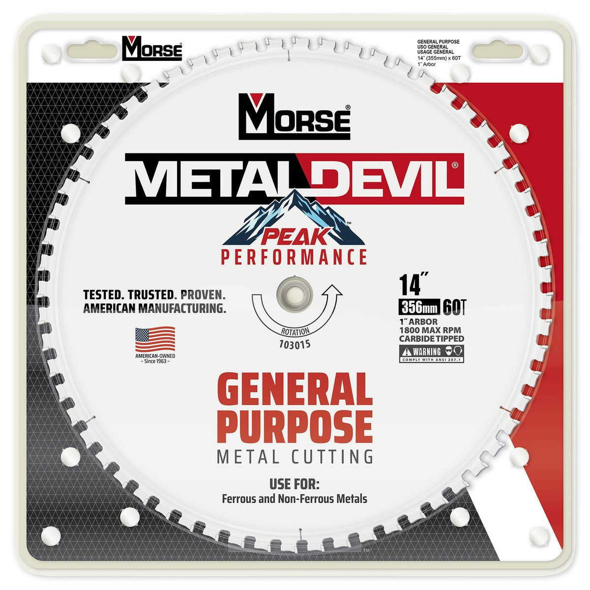 MK Morse 103015 CSM1460GPC 14" 60 Tooth Carbide Tipped Circular Saw Blade for General Purpose Metal Cutting - 2