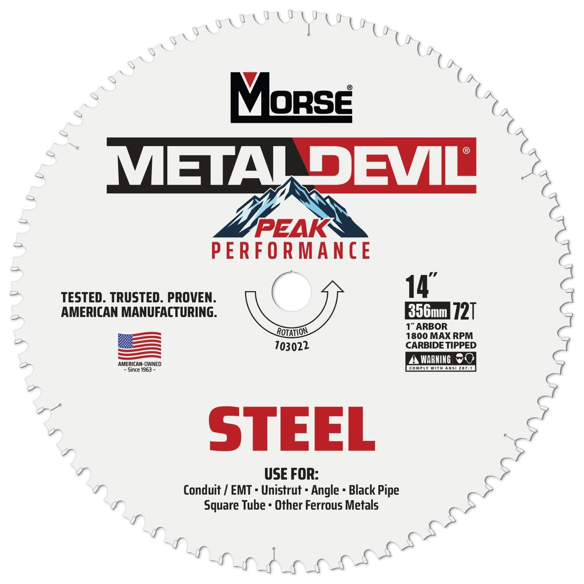 MK Morse 103022 CSM1472FSC 14" 72 Tooth Carbide Tipped Steel Cutting Circular Saw Blade with 1 in Arbor