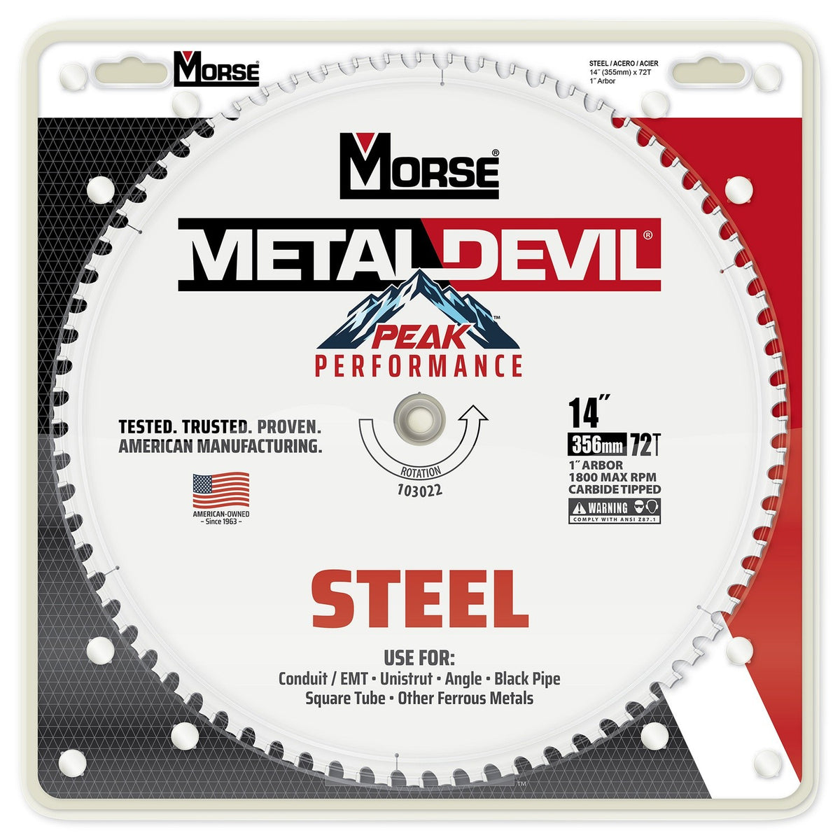 MK Morse 103022 CSM1472FSC 14" 72 Tooth Carbide Tipped Steel Cutting Circular Saw Blade with 1 in Arbor - 2