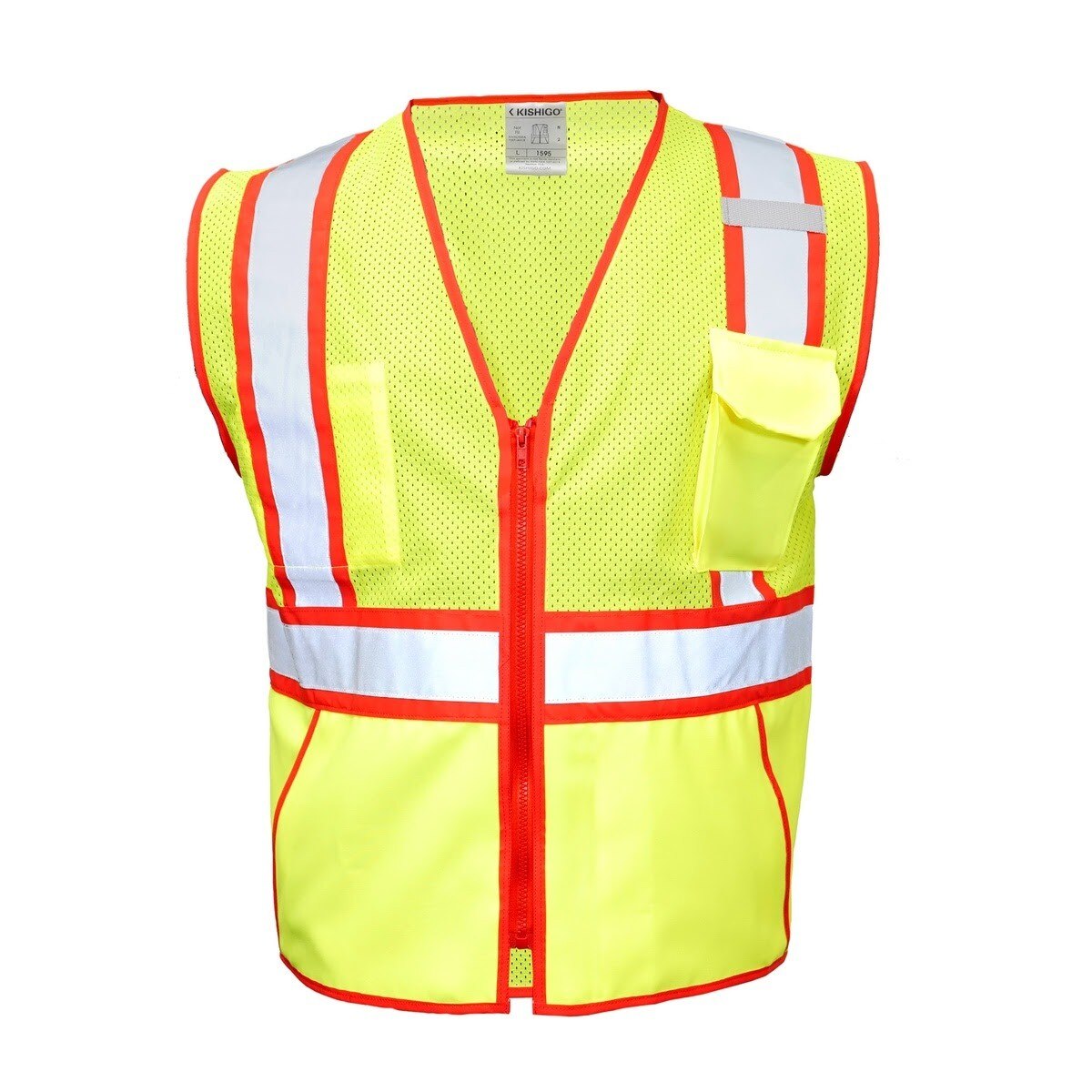 ML Kishigo 1595-2X Class 2 Reflective Color Contrast Safety Vest with Zipper and Pockets, Lime/Red, 2X (Each)