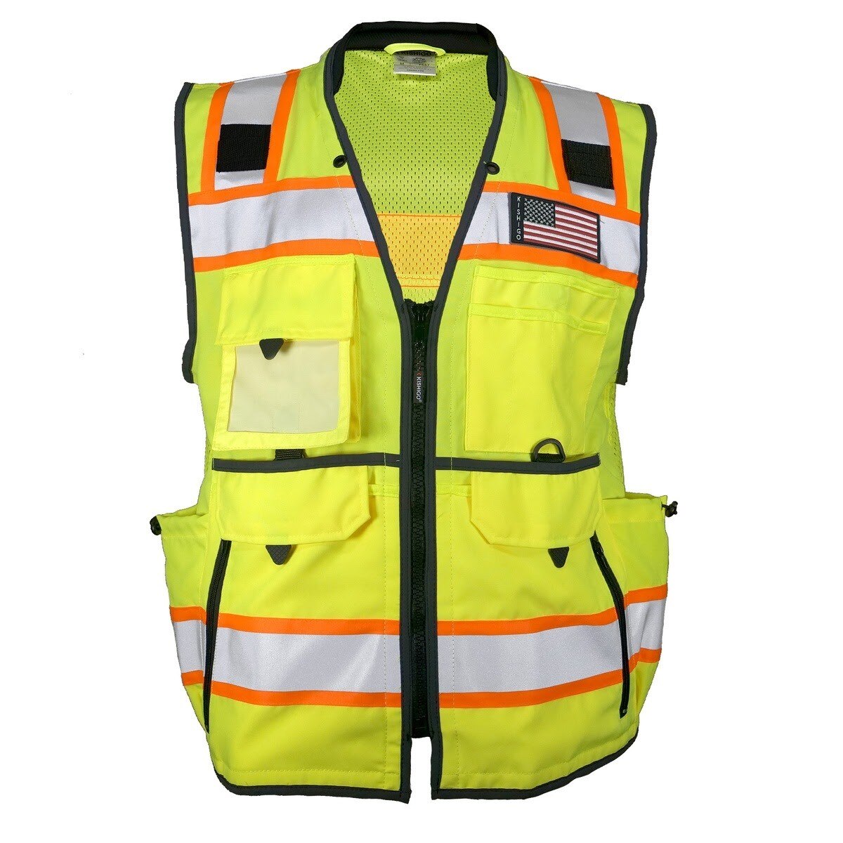 ML Kishigo 1823-4X Mens Construction Safety Vest Lime Black Class 2 4X (Each)