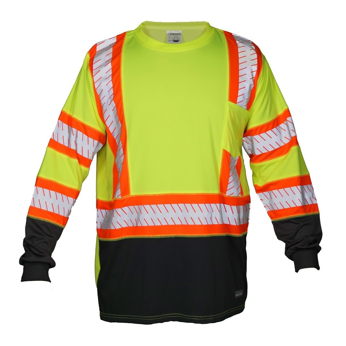 ML Kishigo 9181-L Class 3 Long Sleeve Hi Vis T-Shirt in Lime Black with 2" Reflective Striping (1 Each)