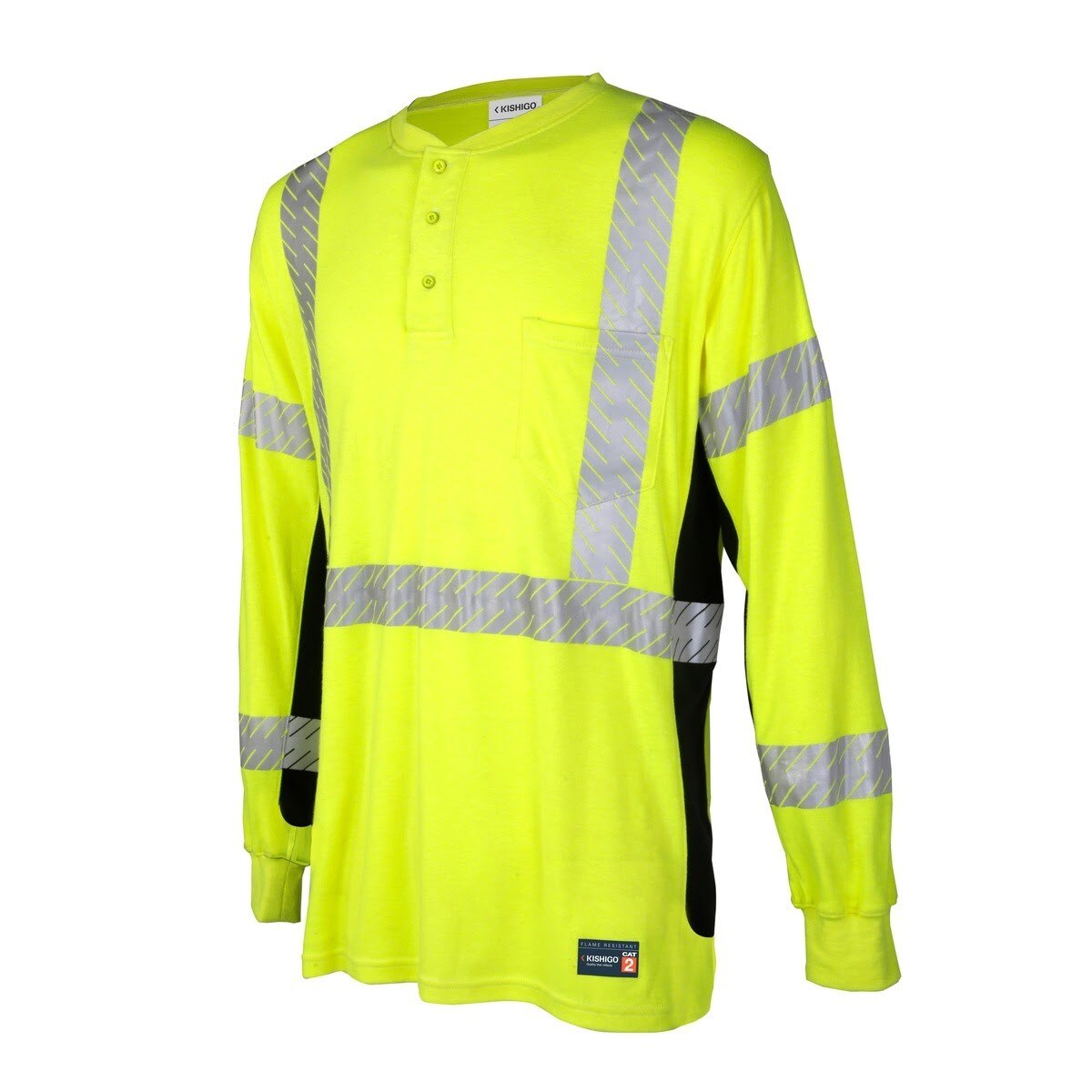 ML Kishigo F694-5XT FR Class 3 Long Sleeve Henley T-Shirt CAT 2 16 cal per cm2 Lime 5XT (1 Each) - 2