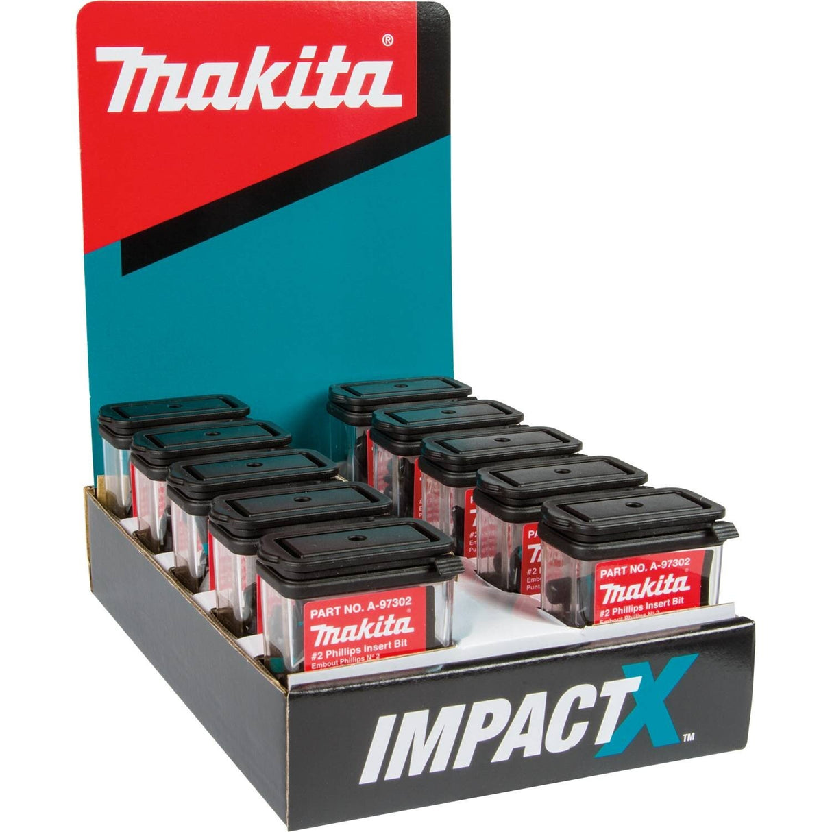 Makita A-97302-10 ImpactX #2 Phillips 1" Insert Bit, 10 x 25/pk, Display