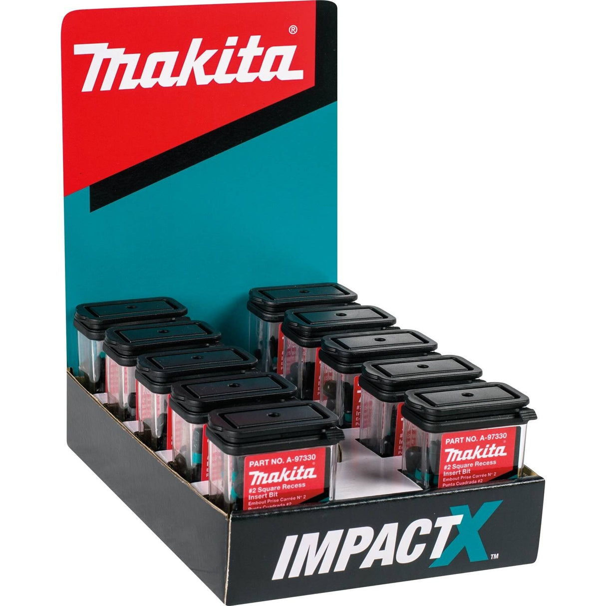Makita A-97330-10 ImpactX #2 Square Recess 1" Insert Bit, 10 x 25/pk, Display