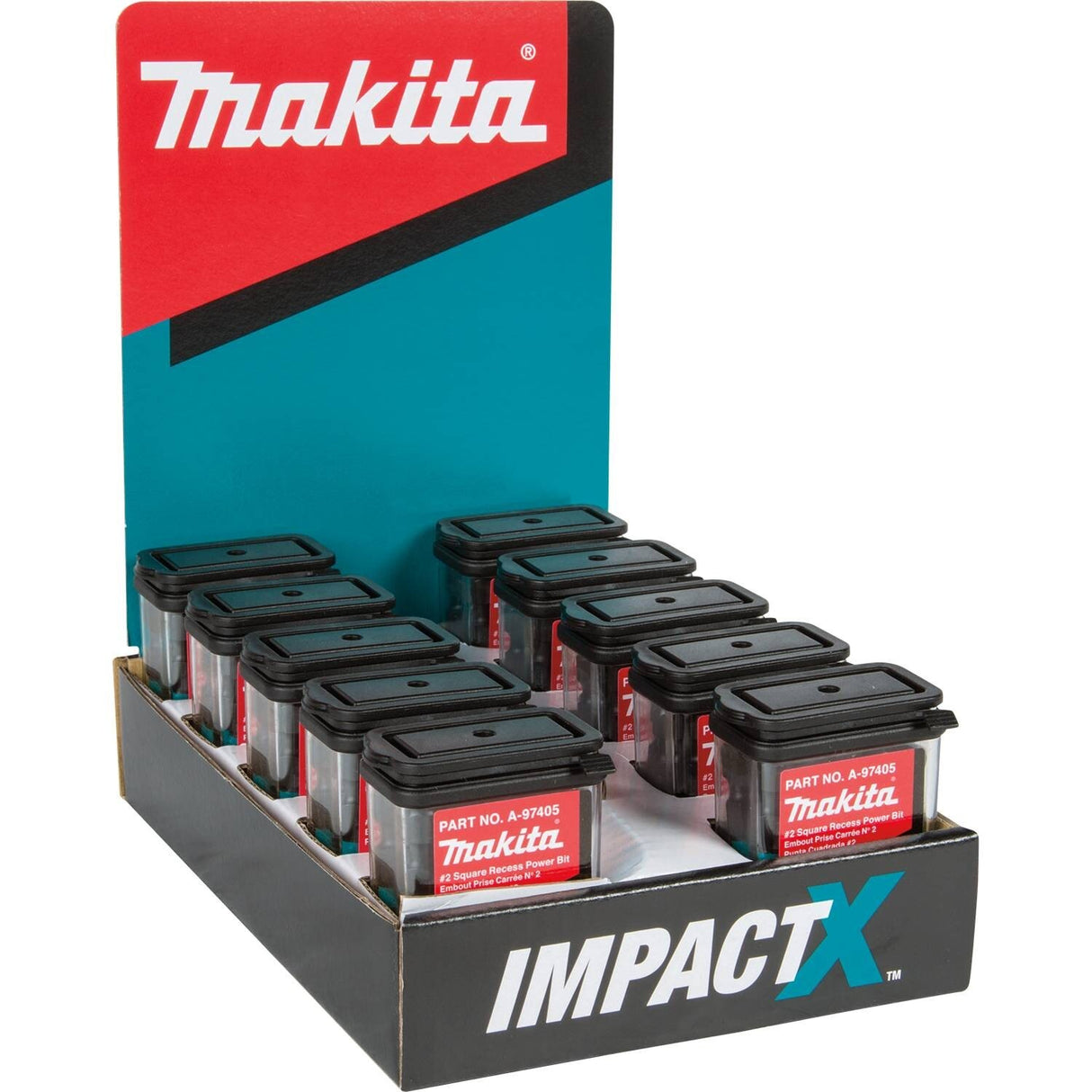 Makita A-97405-10 ImpactX #2 Square Recess 2" Power Bit, 10 x 15/pk, Display