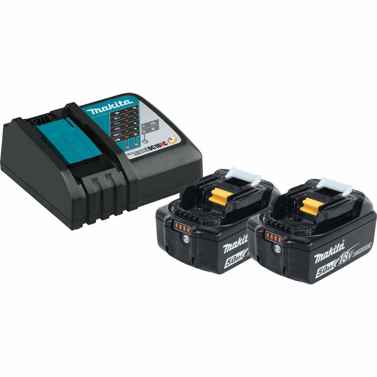 Makita BL1850BDC2X1 18V LXT Lithium-Ion Battery and Rapid Optimum Charger Starter Pack, 2ea. BL1850B, DC18RC, (5.0Ah)