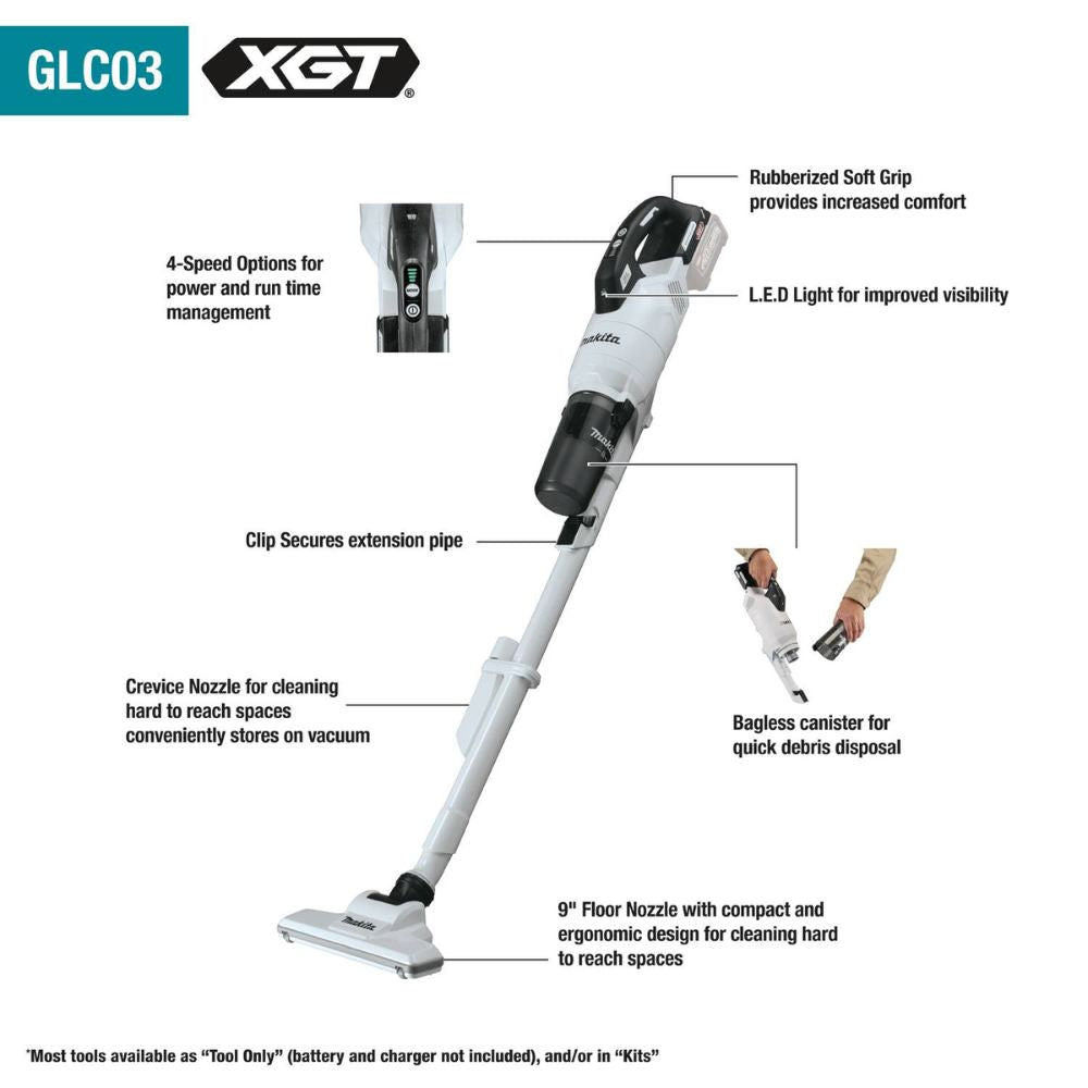 Makita GLC03R1 40V max XGT Brushless Cordless Cyclonic 4-Speed HEPA Filter Compact Stick Vacuum Kit (2.0Ah) - 2