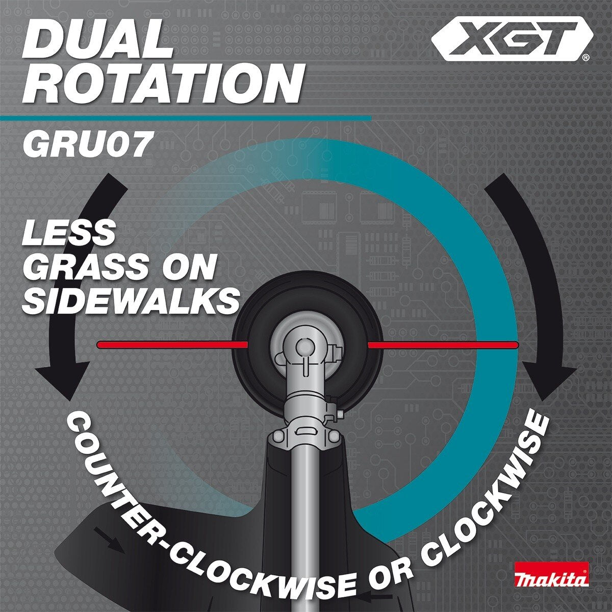 Makita GRU07T 40V Max XGT 18 inch Dual Rotation High Torque Brushless Cordless String Trimmer Kit (2 5.0Ah Batteries, Charger, Shoulder Strap) - 5