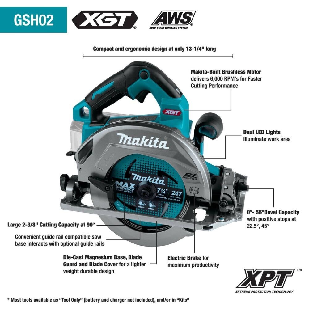 Makita GSH02M1 40V max XGT Brushless Cordless 7-1/4" Circular Saw Kit, guide rail compatible base, AWS Capable, bag, with one battery (4.0Ah) - 2