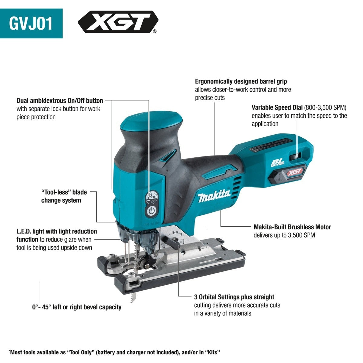 Makita GVJ01Z 40V max XGT Brushless Cordless Barrel Grip Jig Saw, Tool Only - 3