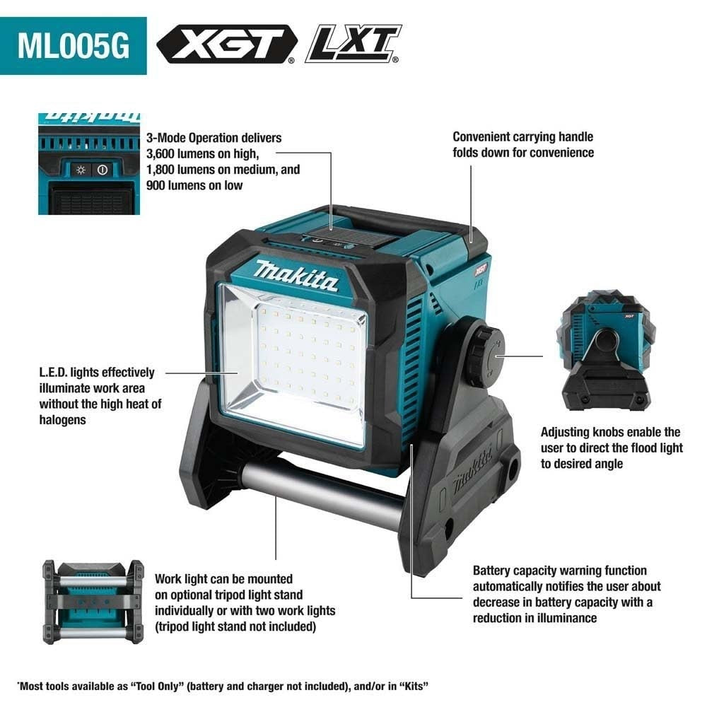 Makita ML005G Cordless Work Light with 40V Max XGT and 18V LXT Compatibility (Tool Only) - 2