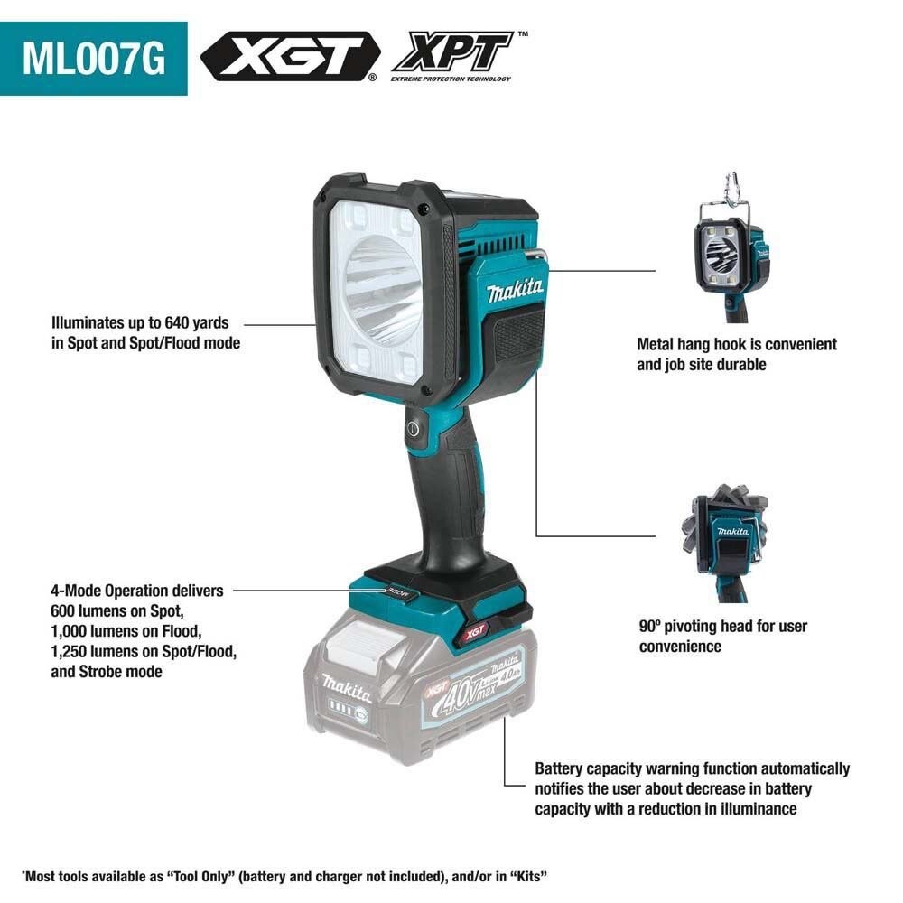 Makita ML007G 40V max XGT Cordless L.E.D. Flashlight / Spotlight (Tool Only) - 2