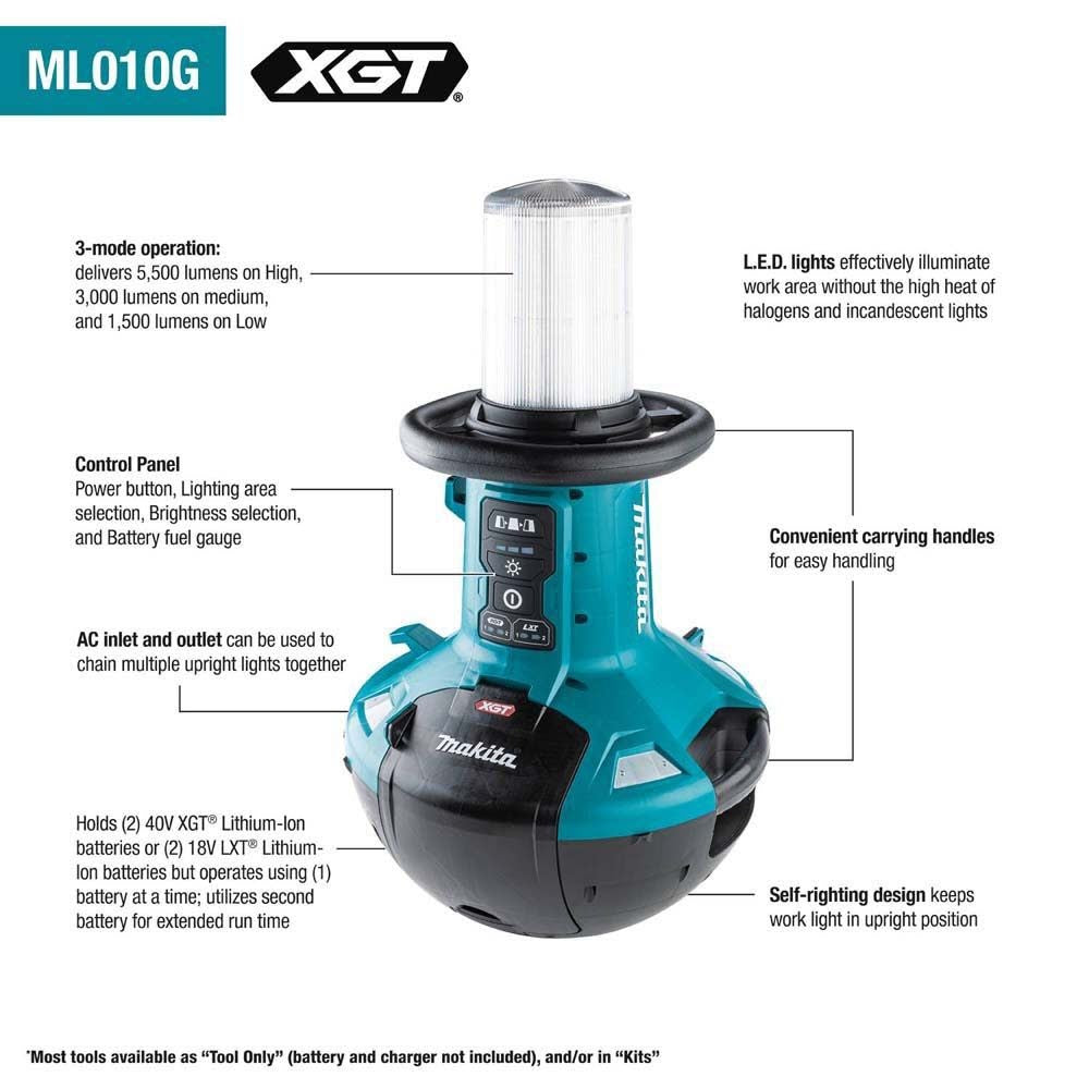 Makita ML010G 40V max XGT Cordless Upright LED Area Light (Tool Only) - 2