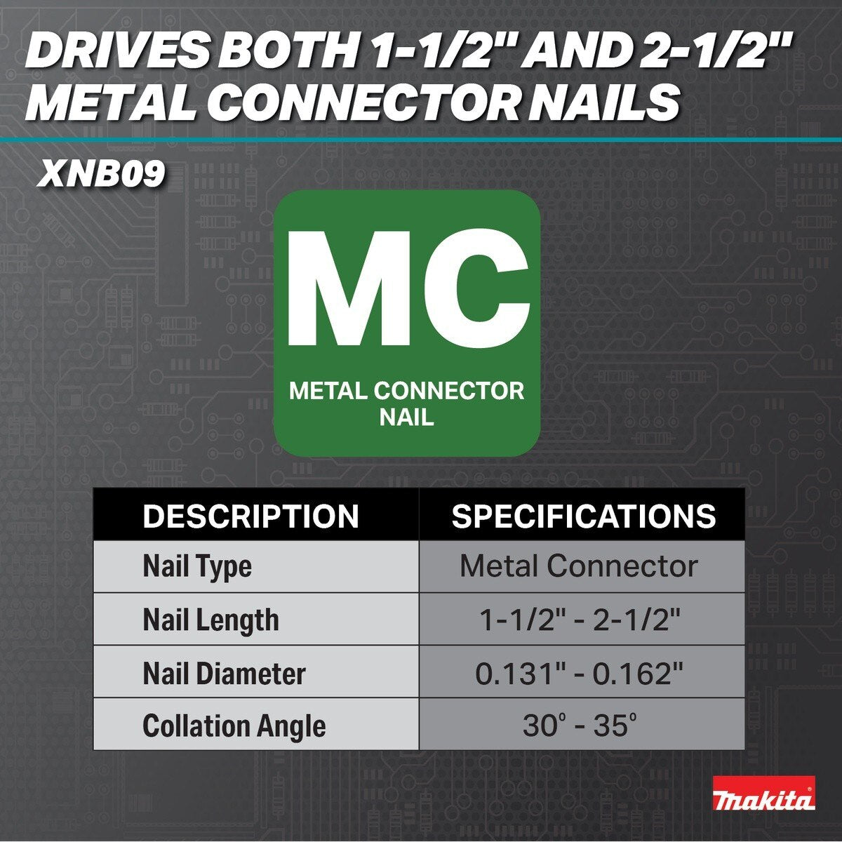 Makita XNB09Z 18V Brushless Cordless 2-1-2" Positive Placement Metal Connector Nailer Tool Only - 6