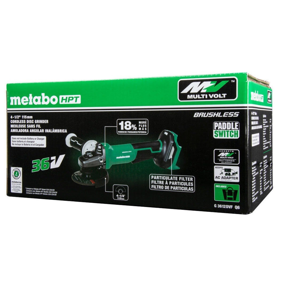 Metabo G3613DVFQ6M 36V Brushless 4-1/2 in to 5 in Paddle Switch Grinder (Bare Tool) - 5