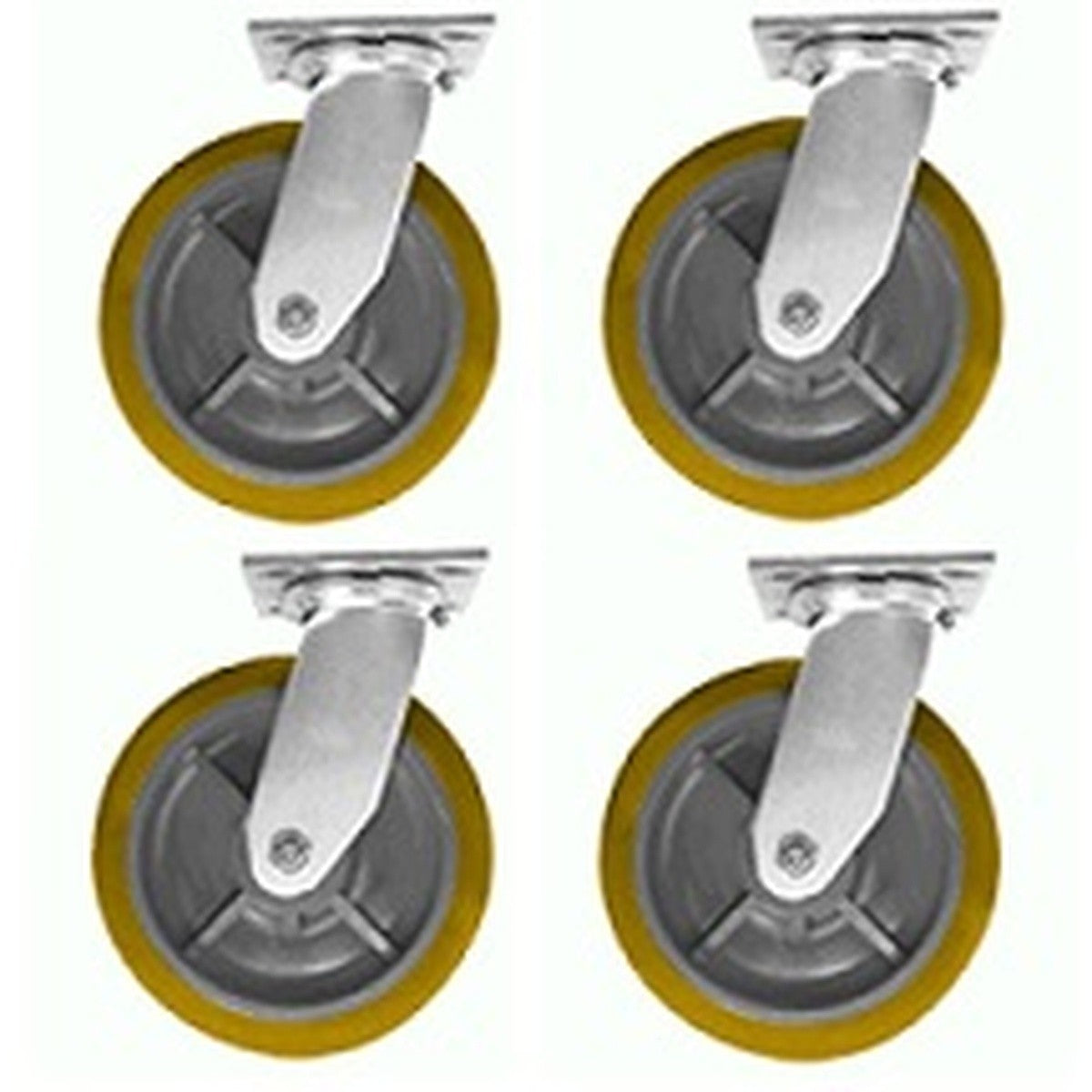 Metal Tech I-DCC8001 8" Yellow Polyurethane Caster Set with Brake and Directional Lock