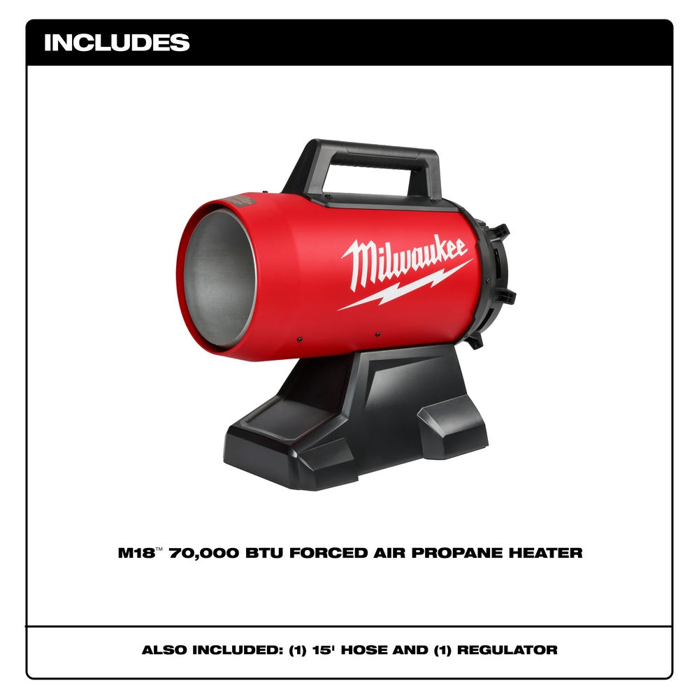 Milwaukee 0801-20 M18 70,000 BTU Forced Air Propane Heater - 2