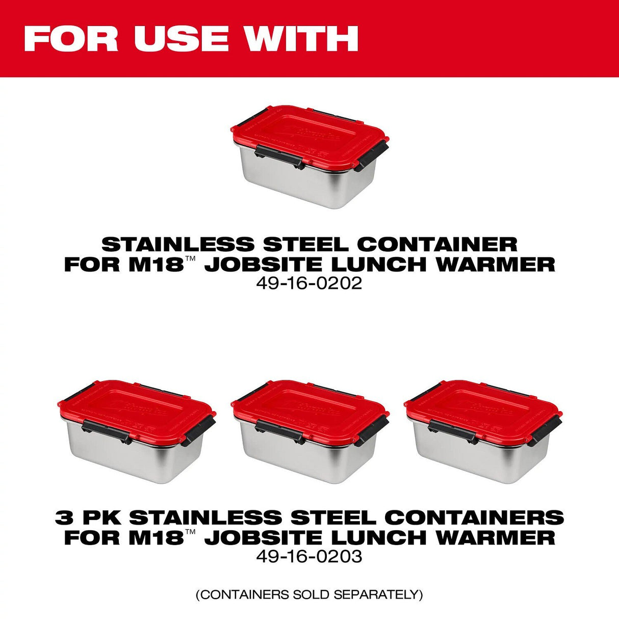 Milwaukee 0811-20 M18 Jobsite Lunch Warmer with Stainless Steel Containers (2 Containers) - 11