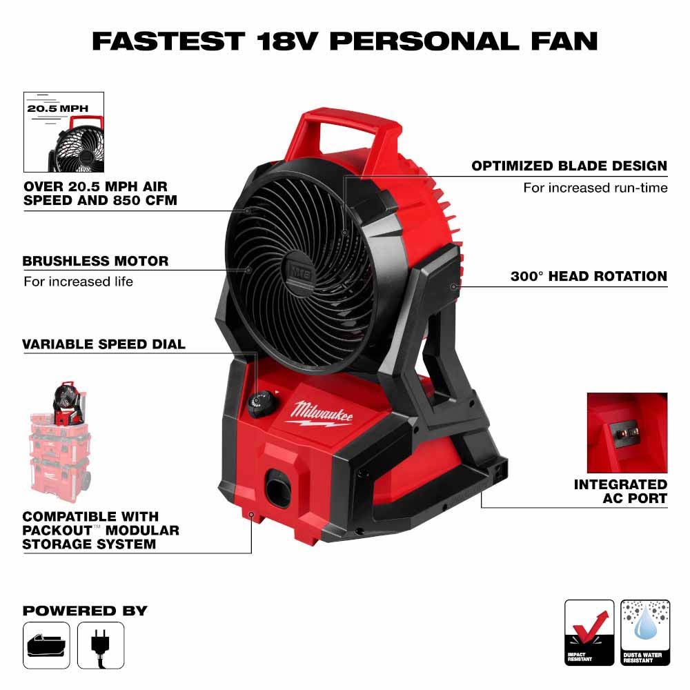 Milwaukee 0818-20 M18 Brushless PACKOUT Fan - 5